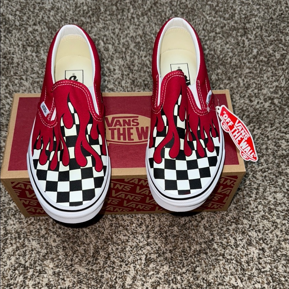 Vans Red Flame Checkered Slip-Ons